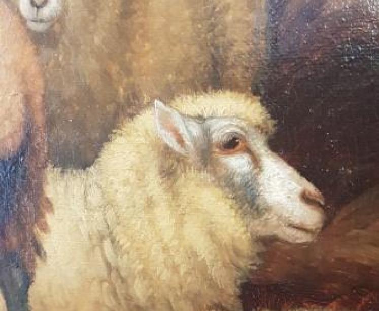  Superb Victorian Oil Of Sheep & Hens  - Image 4