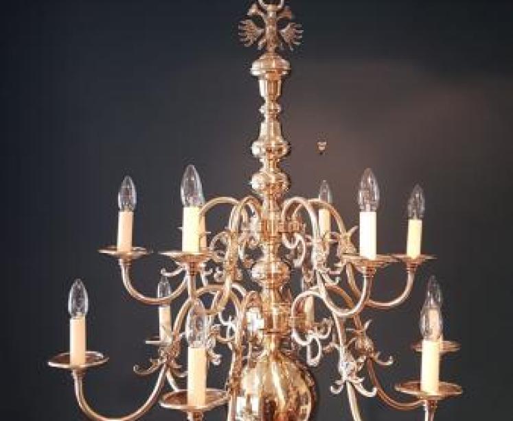 Edwardian Polished Brass Two Tier Chandelier  - Image 1
