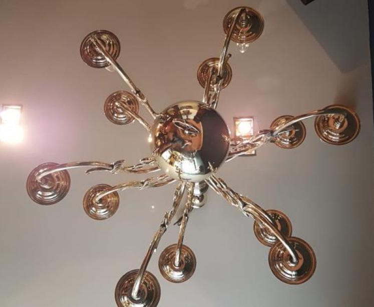 Edwardian Polished Brass Two Tier Chandelier  - Image 3