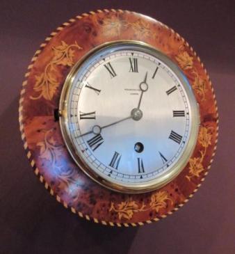 Fine 19th Century Burr Yew Inlaid Library Wall Clock