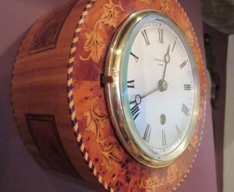 Fine 19th Century Burr Yew Inlaid Library Wall Clock - Image 2