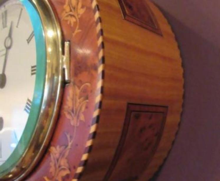 Fine 19th Century Burr Yew Inlaid Library Wall Clock - Image 5