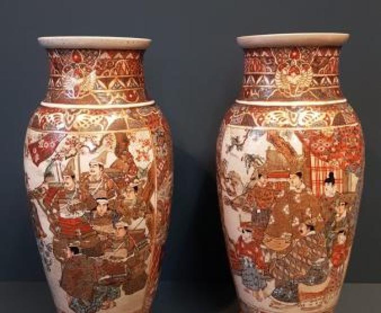 Impressive Pair of Large Victorian Satsuma Vases - Image 1