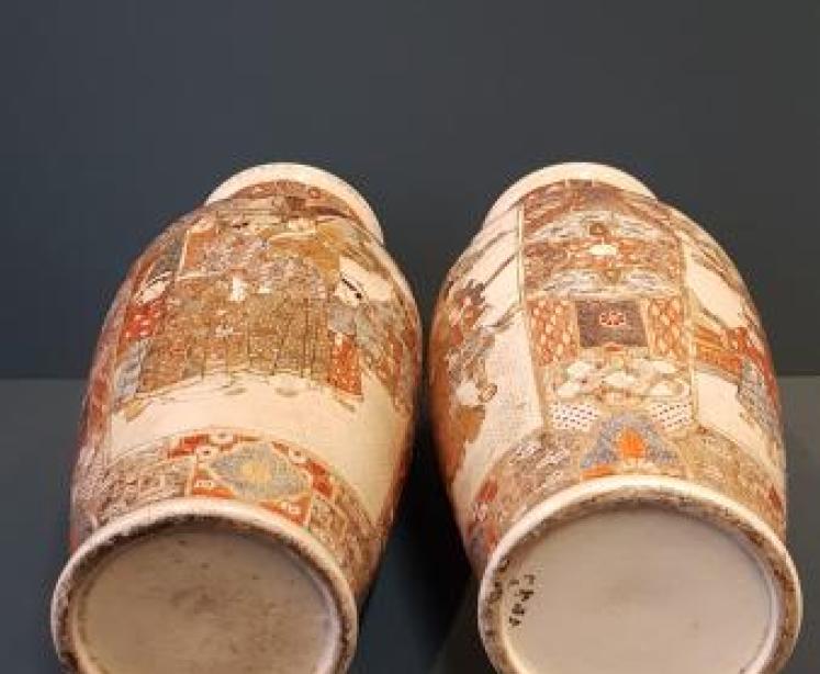 Impressive Pair of Large Victorian Satsuma Vases - Image 2