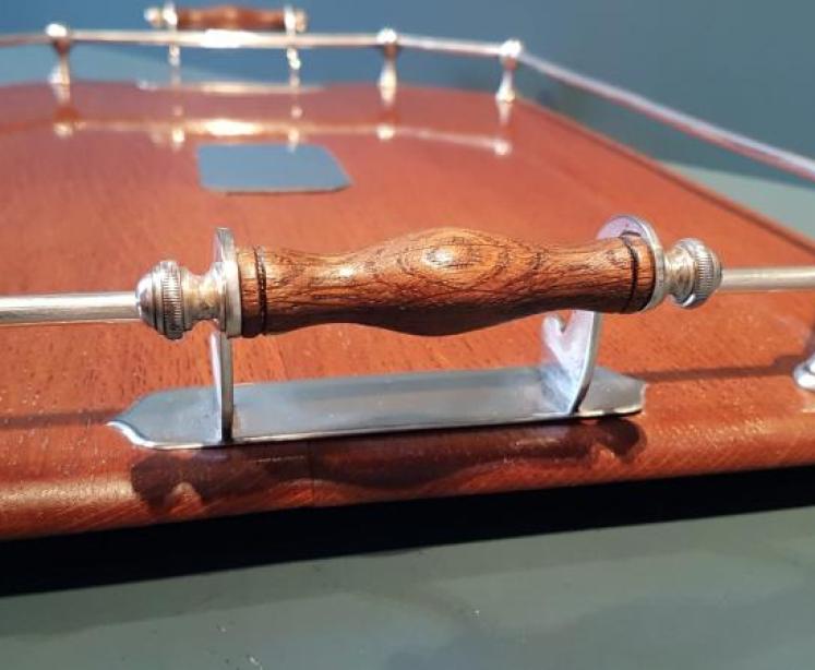 Immaculate Victorian Oak and Silver Plate Tray - Image 2