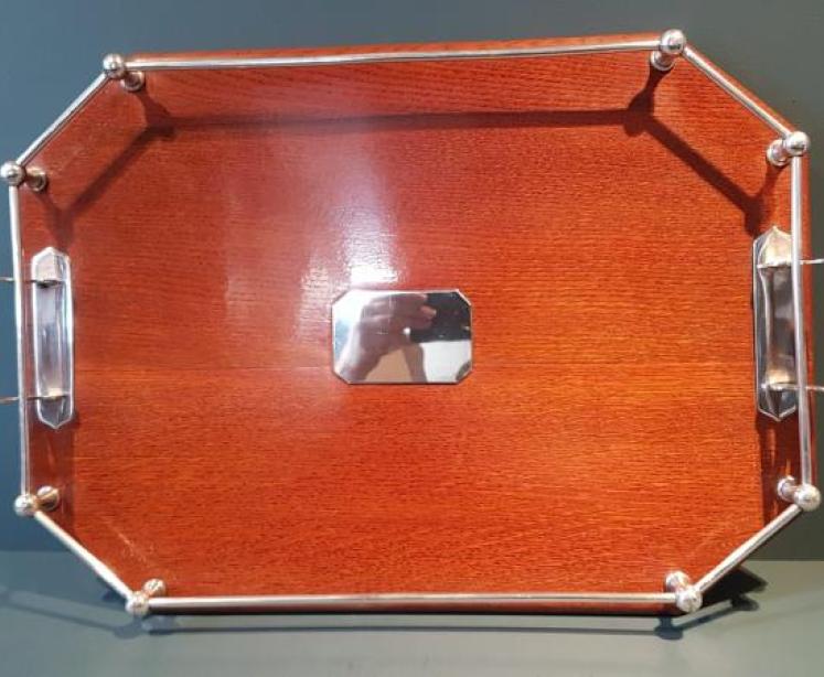 Immaculate Victorian Oak and Silver Plate Tray - Image 4