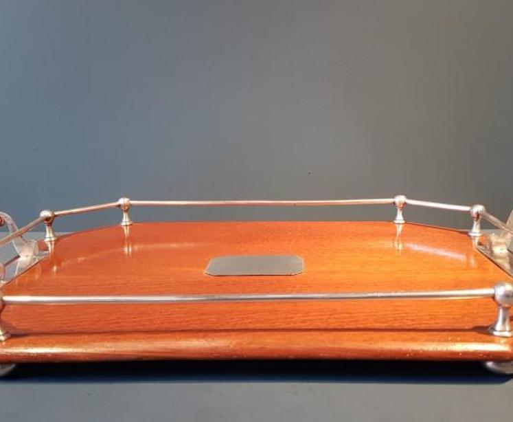 Immaculate Victorian Oak and Silver Plate Tray - Image 5