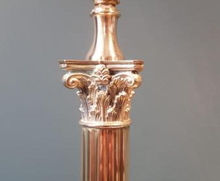 Matching Pair of Brass Corinthian Column Lamps - Image 2