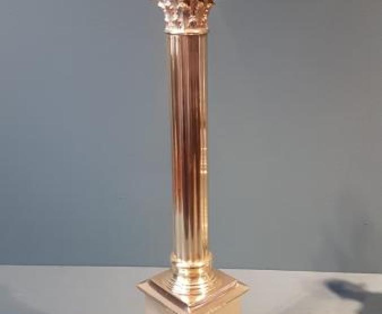 Matching Pair of Brass Corinthian Column Lamps - Image 4