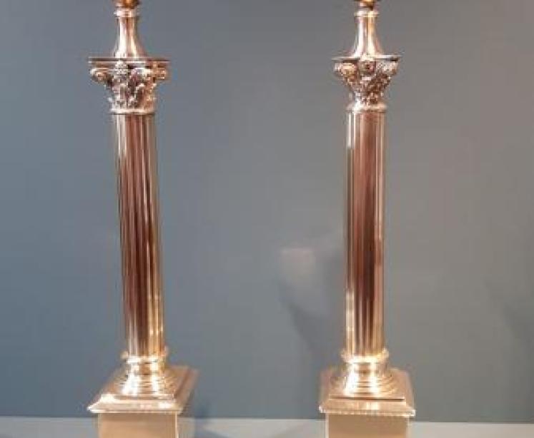 Matching Pair of Brass Corinthian Column Lamps - Image 7