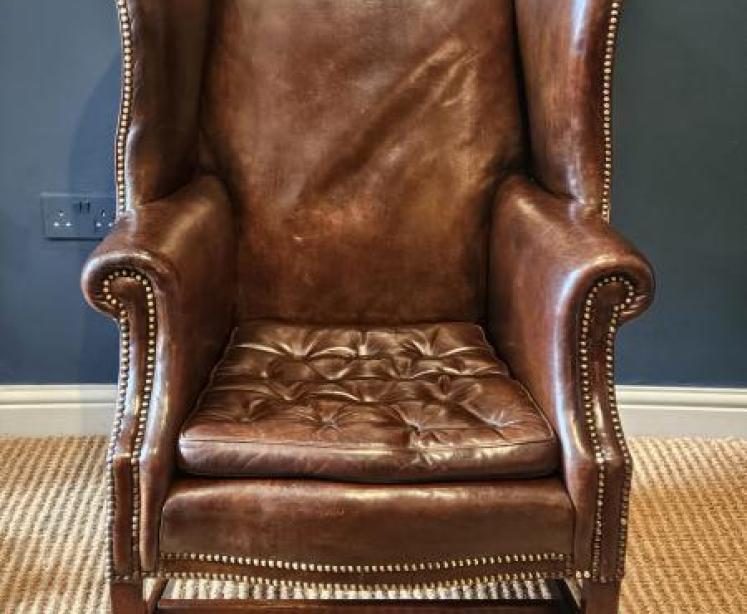 Edwardian Leather Wing Chair - Image 1