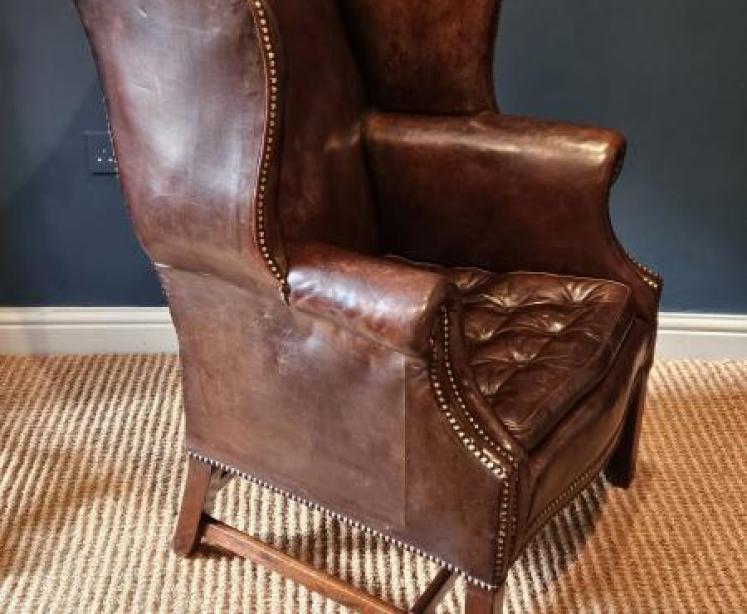 Edwardian Leather Wing Chair - Image 4