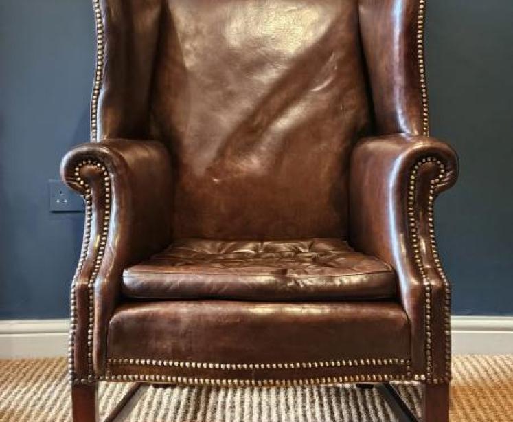 Edwardian Leather Wing Chair - Image 6