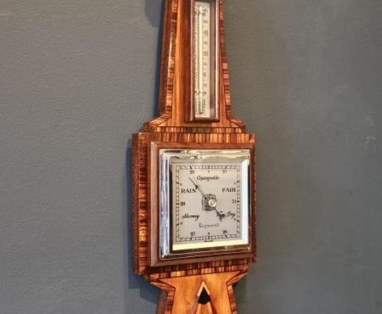 Art Deco Walnut Inlaid Banjo Barometer - Image 6