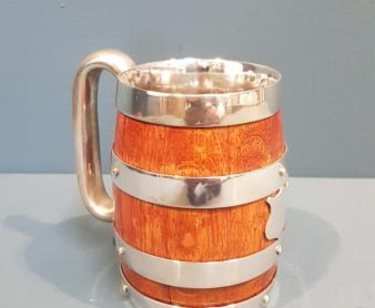 Victorian Oak and Silver Plated Tankard - Image 3