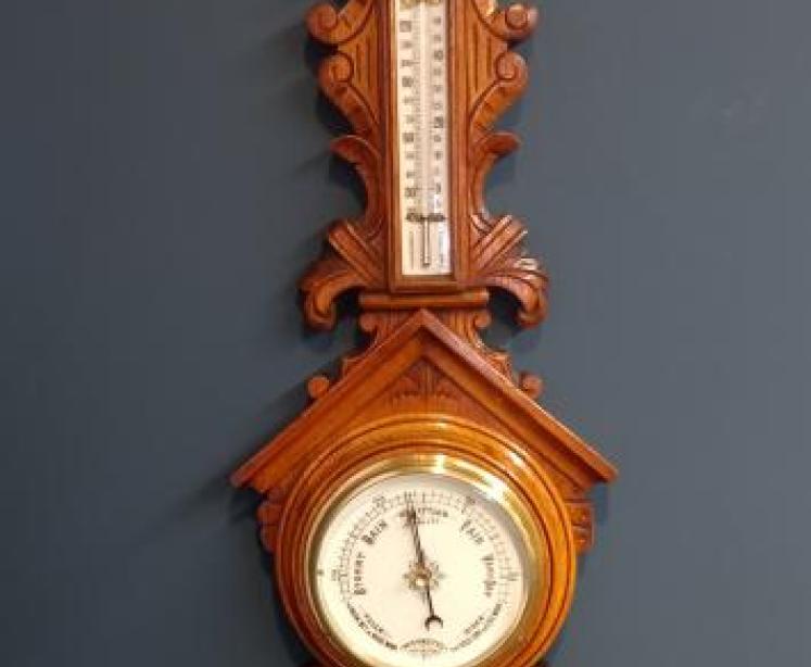 Victorian Polished Golden Oak Banjo Barometer - Image 1