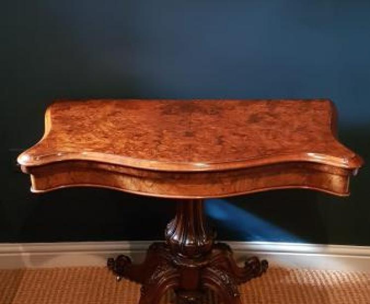 Superior Quality Victorian Burr Walnut Fold Over Gaming Table - Image 1