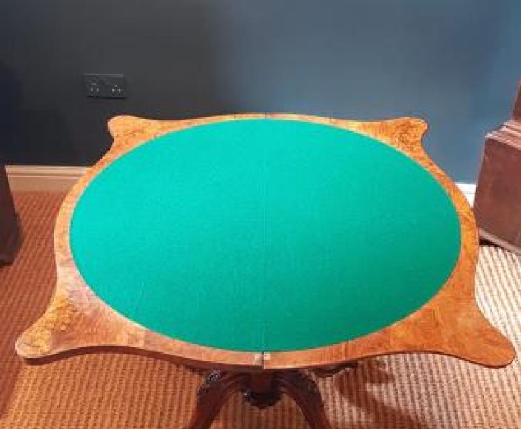 Superior Quality Victorian Burr Walnut Fold Over Gaming Table - Image 3