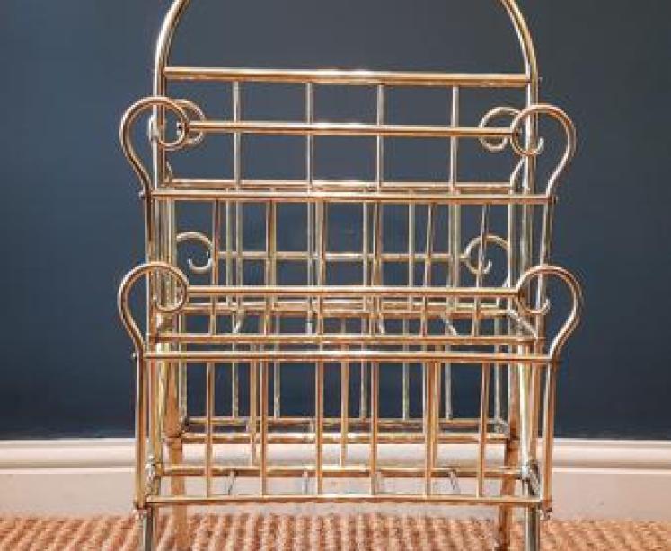 Superb Large Edwardian Brass Magazine and Paper Rack - Image 2