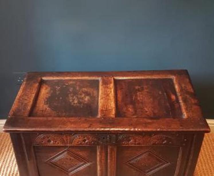 Period Oak Two Panel Coffer  - Image 6