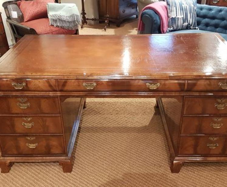 Outstanding Edwardian Walnut Partners Desk  - Image 1