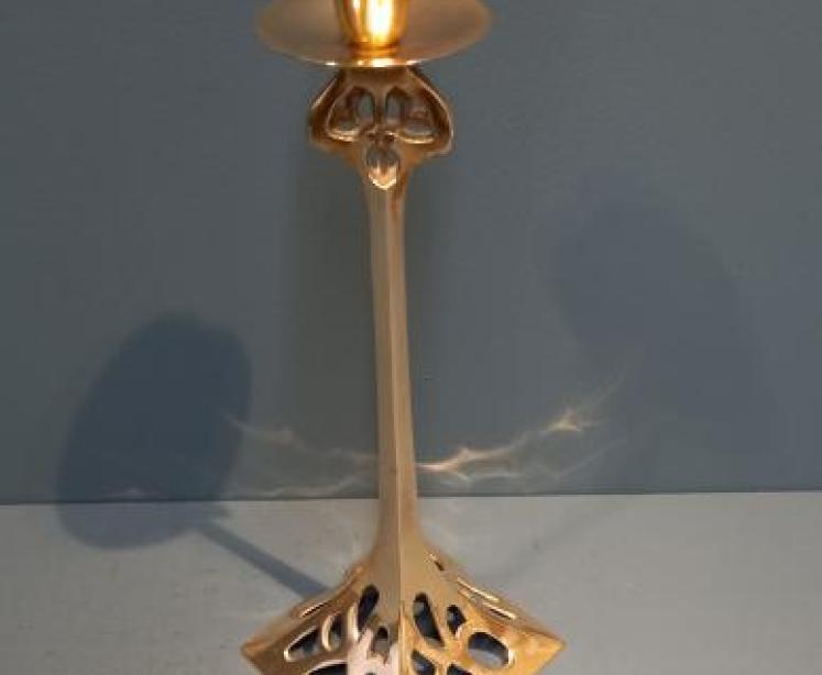 Pair of Art Nouveau Cast Brass Candlesticks - Image 2
