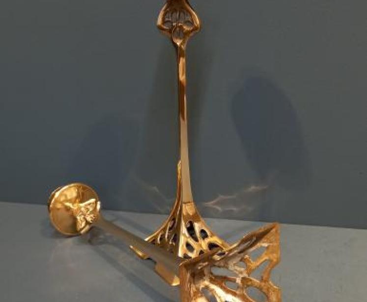 Pair of Art Nouveau Cast Brass Candlesticks - Image 5