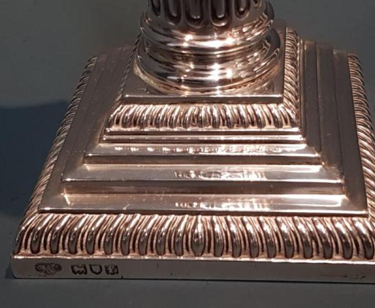 Pair of Victorian Silver Corinthian Column Candlesticks - Image 4