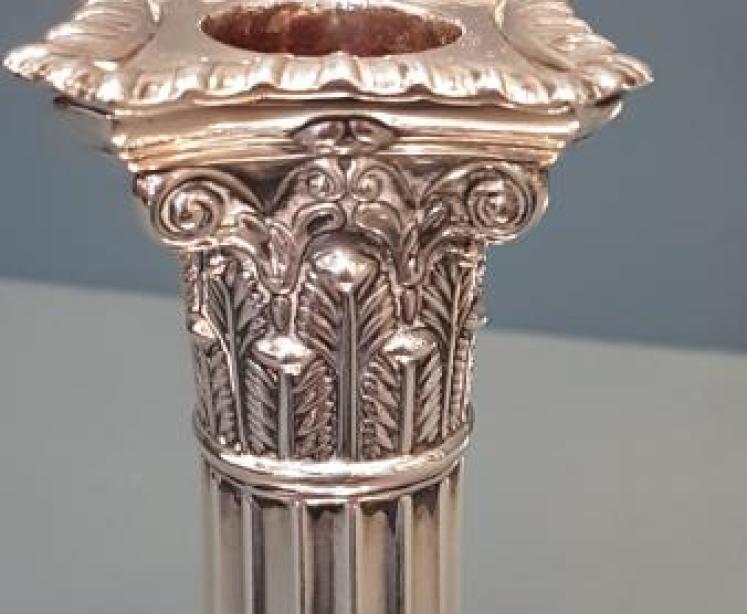 Pair of Victorian Silver Corinthian Column Candlesticks - Image 5
