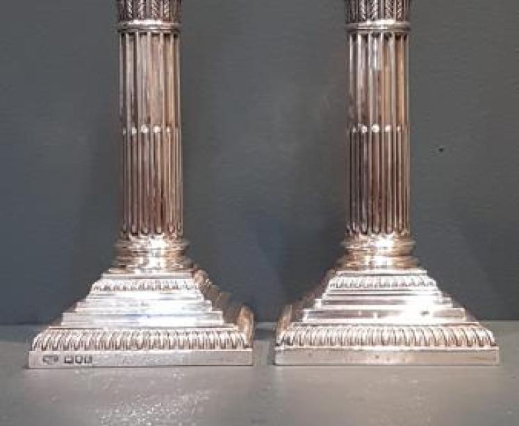 Pair of Victorian Silver Corinthian Column Candlesticks - Image 7