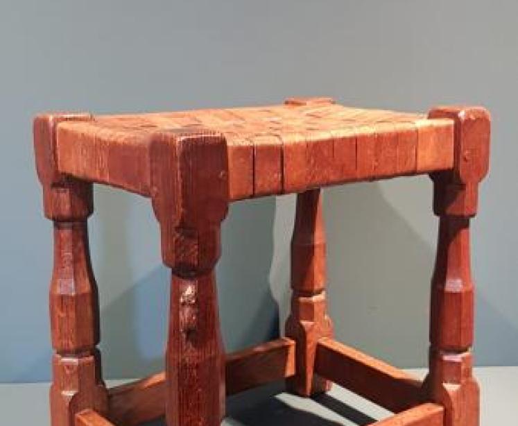 1940's Mouseman Leather Top Stool - Image 1