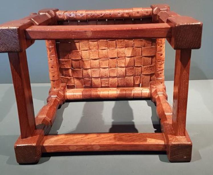 1940's Mouseman Leather Top Stool - Image 2