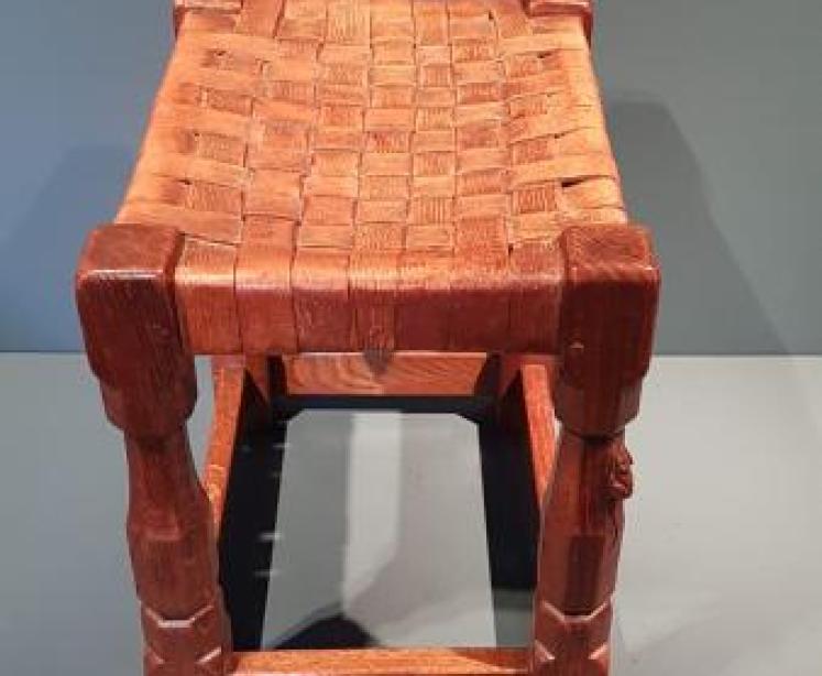 1940's Mouseman Leather Top Stool - Image 6