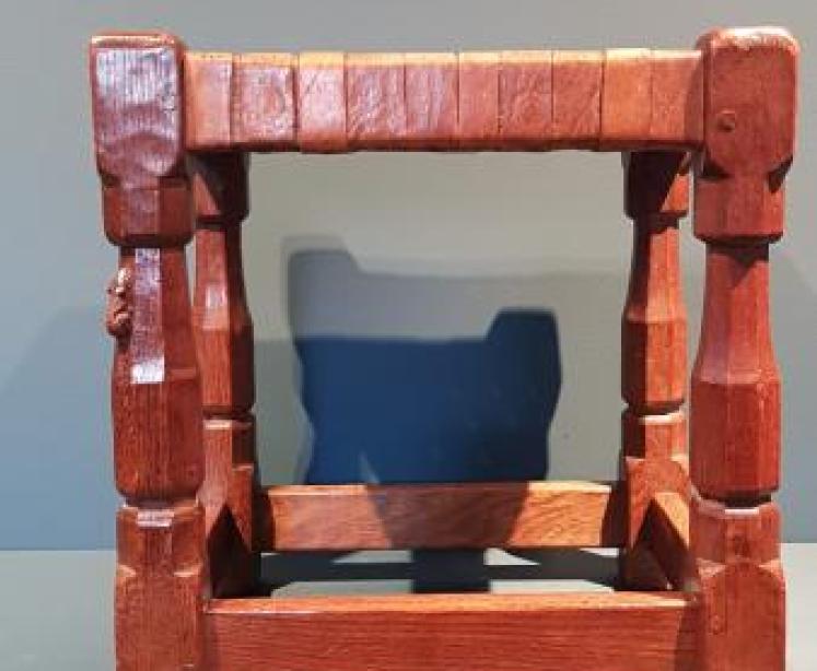 1940's Mouseman Leather Top Stool - Image 7