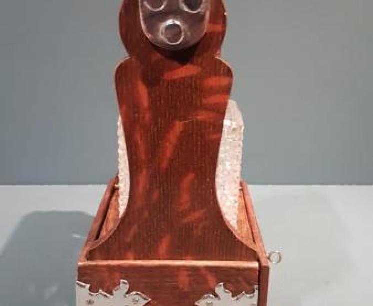 Victorian Oak and Silver Plate Single Bottle Tantalus - Image 5