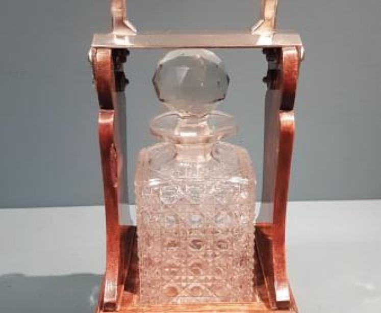 Victorian Oak and Silver Plate Single Bottle Tantalus - Image 6