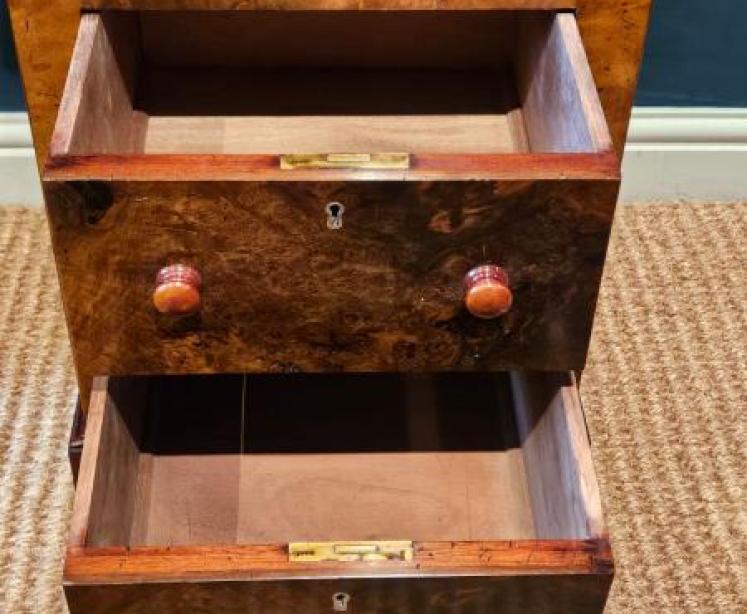 Matching Pair of Victorian Burr Walnut Bedside Chests - Image 3