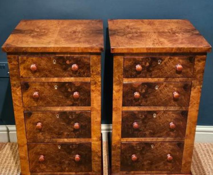Matching Pair of Victorian Burr Walnut Bedside Chests - Image 6