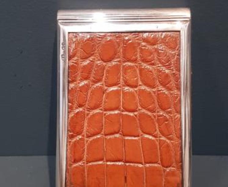 Victorian Silver and Crocodile S-Line Note Pad and Pencil - Image 2