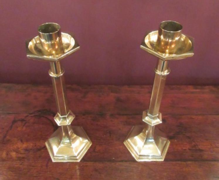 Pair of Regency Period Cast Brass Church Candlesticks - Image 2