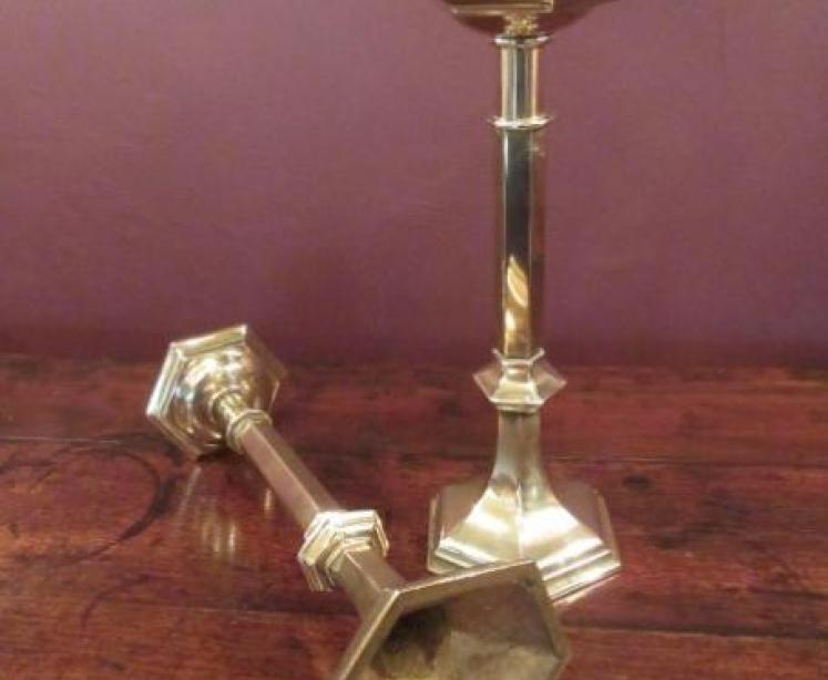Pair of Regency Period Cast Brass Church Candlesticks - Image 5