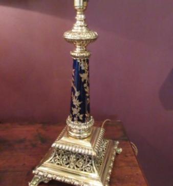 Mid Victorian Cast Brass & Porcelain Table Lamp