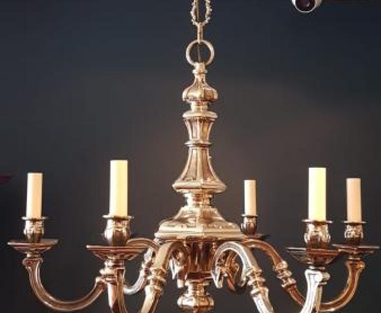 Impressive Edwardian Cast Brass Six Arm Chandelier  - Image 1
