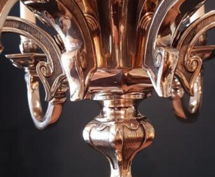 Impressive Edwardian Cast Brass Six Arm Chandelier  - Image 2
