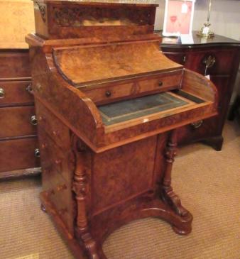 Superb Victorian Burr Walnut Piano Front Davenport Desk