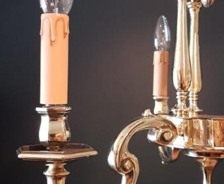 Small Edwardian Cast Brass 3 Arm Chandelier  - Image 3