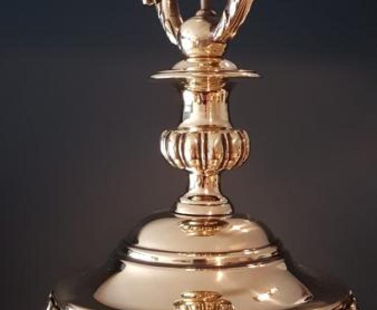 Small Edwardian Cast Brass 3 Arm Chandelier  - Image 6