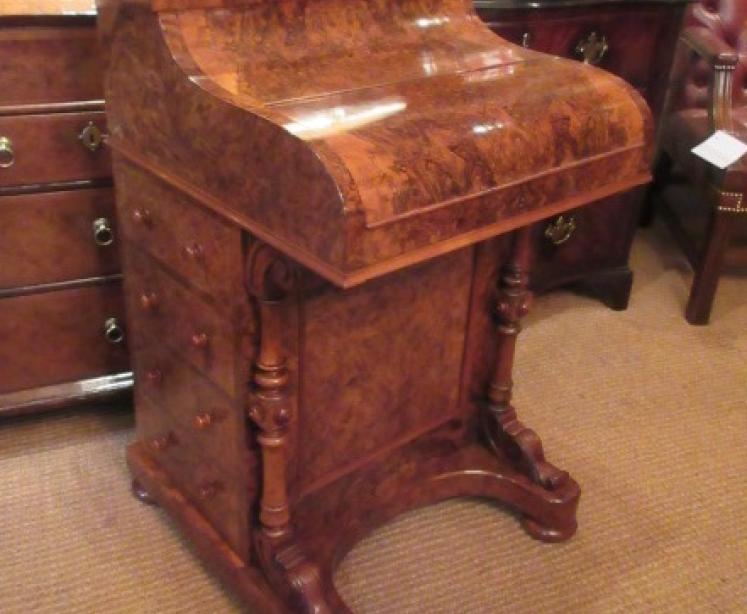 Superb Victorian Burr Walnut Piano Front Davenport Desk - Image 4