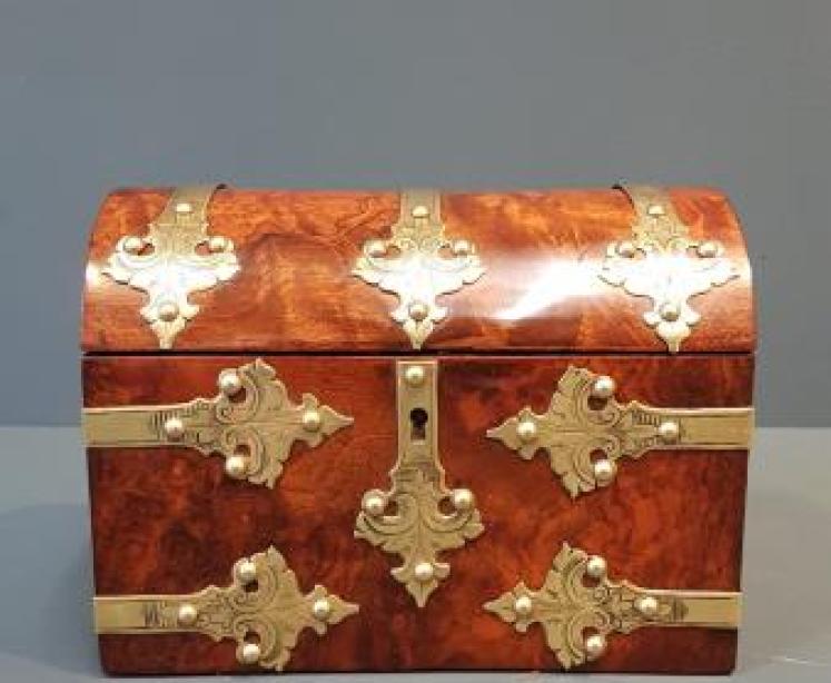 Victorian Burr Walnut Brass Bound Stationery Box - Image 1