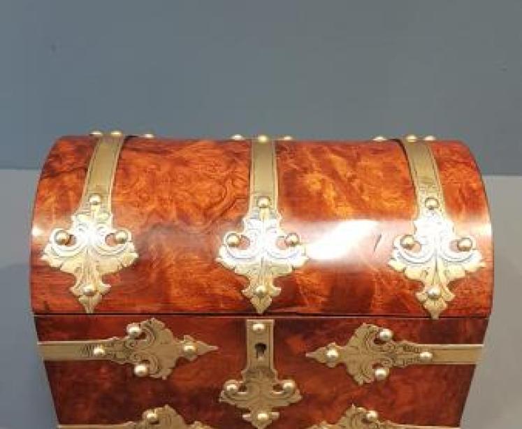 Victorian Burr Walnut Brass Bound Stationery Box - Image 3